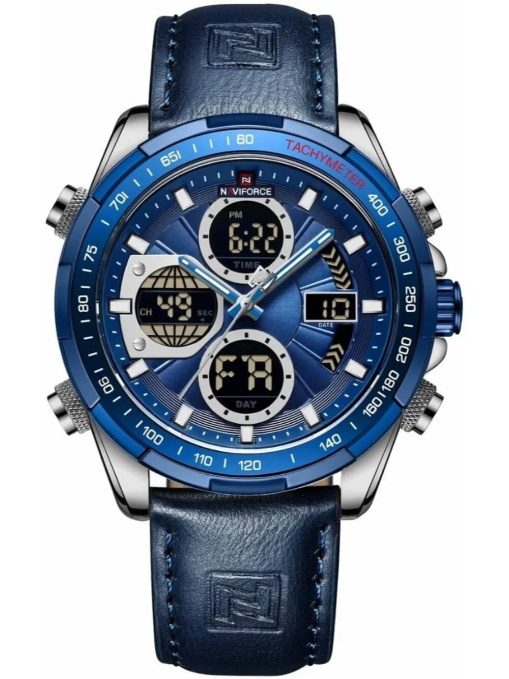 Men's Silver And Blue Analog Quartz Waterproof Chronograph Stylish Casual Watch